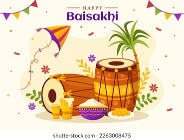 Happy Baisakhi Illustration with Vaisakhi Punjabi Spring Harvest Festival of Sikh celebration in Flat Cartoon Hand Drawn for Landing Page Templates