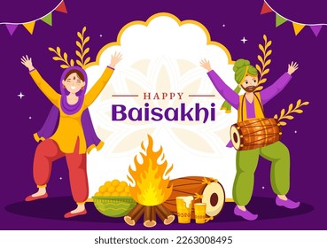Happy Baisakhi Illustration with Vaisakhi Punjabi Spring Harvest Festival of Sikh celebration in Flat Cartoon Hand Drawn for Landing Page Templates