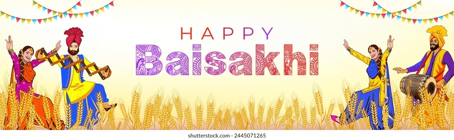 Happy Baisakhi. Sale promotional Vector banner for Indian punjabi sikh harvest festival.