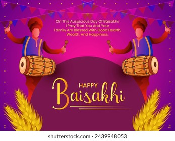 Happy Baishakhi Illustartion With Men Dancing  and Playing Dhol