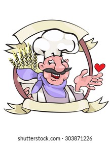  Happy baker holding breads in the kitchen