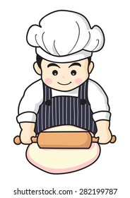 happy baker making fresh bakery, cartoon character, vector design