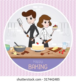 happy baking couple