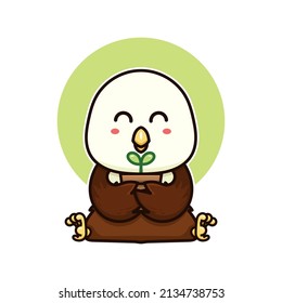 happy bald eagle and plant tree nature adorable cartoon doodle vector illustration flat design style