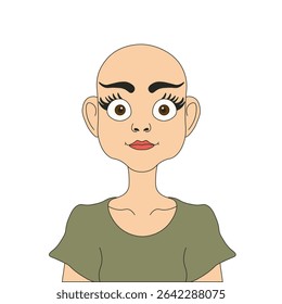 Happy bald woman vector portrait, breast cancer, Baldness after chemotherapy, Chemotherapy is not a verdict. EPS 10