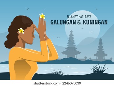 Happy balinese galungan and kuningan holiday greetings card