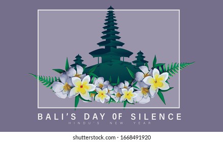 Happy Bali's Day of Silence and Hindu New Year Vector Illustration with Pura Ulun Background, Nyepi Day and Hari Raya Saka Poster Banner and Other Usage, Holy Bali Holy Place Indonesia, Hindu Ceremony