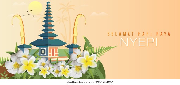 Happy Bali's Day of Silence and Hindu New Year Vector Illustration, Nyepi Day and Hari Raya Saka, Hindu Ceremony