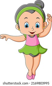 The happy ballet girl is dancing and rounding with the elegance movement of illustration