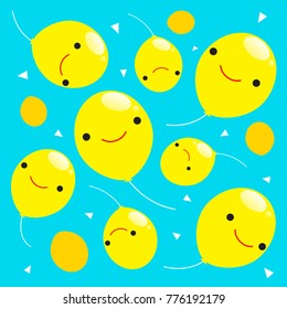 happy balloon yellow smile pattern blue sky 