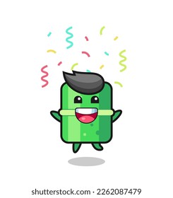 feliz mascota de bambú saltando por felicitación con color confetti , diseño de estilo lindo para camiseta, pegatina, elemento logo