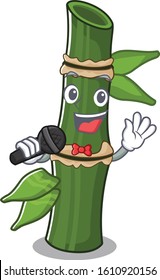 Happy bamboo singing on a in microphone