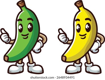Happy Banana Characters in Green and Yellow – Fun Fruit Illustration for Healthy Eating Designs