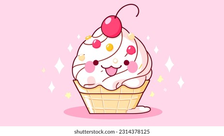 A happy banana split ice cream cone with a broad grin