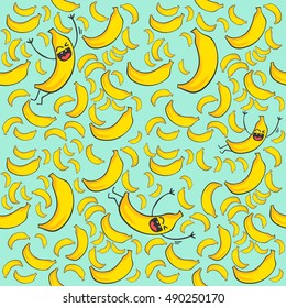 Happy banana texture, vector illustration