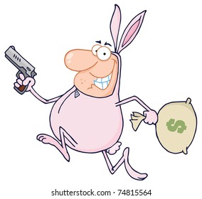 Happy Bandit Running With Easter Rabbit Costume
