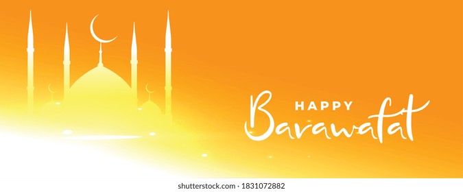 happy barawafat glowing banner with mosque design