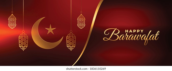 happy barawafat shiny islamic red banner design