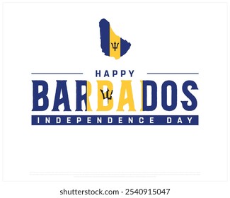 Happy Barbados Independence Day design on a white background, Independence Day of Barbados with map flag, Typographic Design of Barbados National Day, Editable vector Design, 30th November