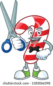 Happy Barber christmas candy cane mascot cartoon character style