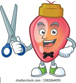 Happy Barber red christmas bulb mascot cartoon character style