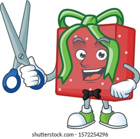 Happy Barber red gift box mascot cartoon character style