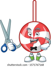 Happy Barber striped peppermint candy mascot cartoon character style