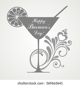 Happy Barman's day! Greeting card. Celebration background with cocktail glass and place for your text. vector illustration  vector illustration. 