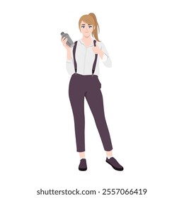 Happy bartender mixing cocktail ingredients in Boston shaker. Flat vector Character Illustration