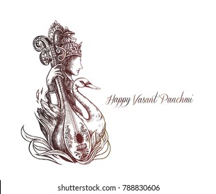 Happy Basant Panchami - Greeting Card, Vector Illustration.