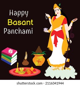Happy Basant Vasant Panchami Indian Goddess Saraswati Mata Celebration Card Background svg