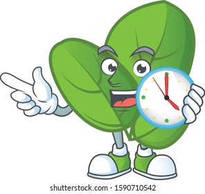Happy basil cartoon mascot style with clock