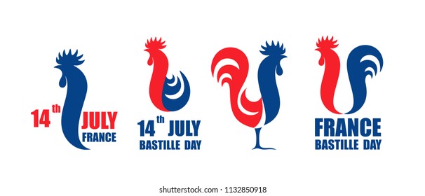 Happy Bastille Day, 14 July. Viva France National Day. French rooster. Isolated rooster on white background

