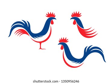 Happy Bastille Day, 14 July. Viva France National Day. French rooster. Isolated rooster on white background