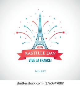 Happy Bastille Day, 14 July. National holiday of France. Suitable for poster, banner, campaign, and greeting card. Stock vector illustration.