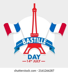 Happy Bastille Day 14 July Eiffel Tower National Day of France flag celebration poster graphic image