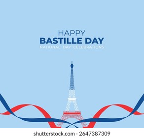 Happy Bastille Day. 14 July. Holiday concept. Template for background with banner, poster and card. Vector illustration.