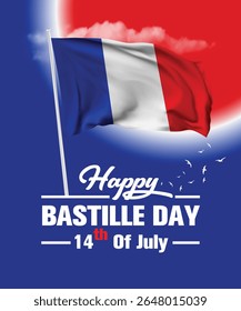 Happy Bastille Day 14 July with French Flag. French National day vector illustration template for web, banner, flyer, poster.