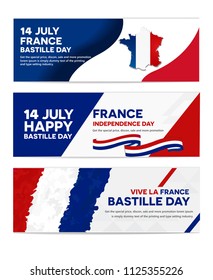 Happy Bastille Day, 14th July national republic day of France. design coupon banner and flyer, postcard, the symbol of national awakening day celebration vector illustration