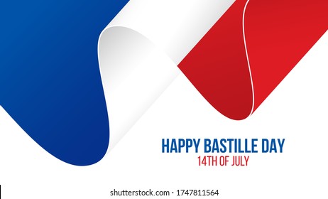 Happy Bastille Day, 14th of July holiday celebrate banner with waving national flag of France. Vector illustration.