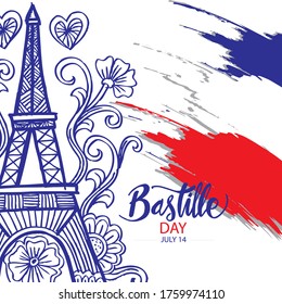 Happy Bastille Day, 14th of July. Greeting card.