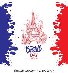 Happy Bastille Day, 14th of July. Greeting card.
