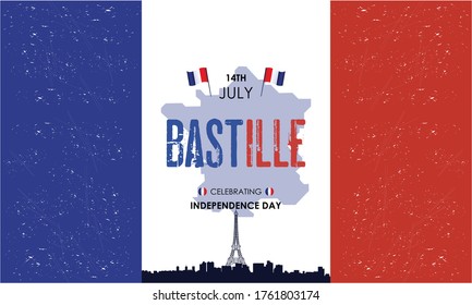 Feliz día de la bastilla, 14 de julio, vector de feriado francés