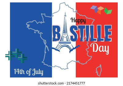 Happy Bastille Day 14th of July vector. Very suitable for printing on t-shirts, mugs and backgrounds