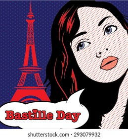 Happy Bastille Day. 14th july. French National Day vector illustration with Eiffel Tower.