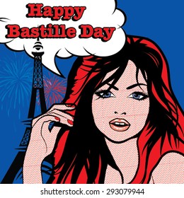 Happy Bastille Day. 14th july. French National Day vector illustration with Eiffel Tower.