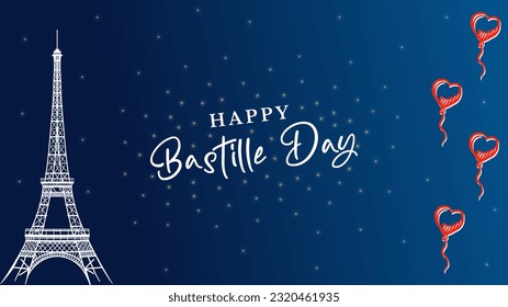 happy bastille day background with eiffel tower vector illustration suitable for use on bastille day event like on poster, greeting card, and social media post design