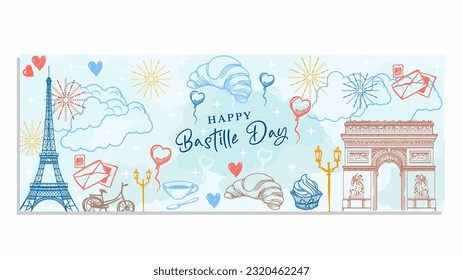 happy bastille day background with special icon in france vector illustration aesthetic pastel style suitable for bastille day event like on poster, greeting card, and social media post design