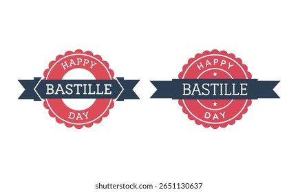 Happy Bastille Day Badges, French National Holiday, vector illustration	