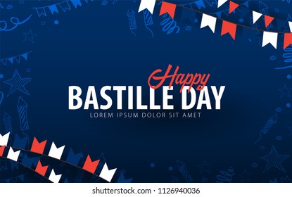 Happy Bastille Day banner. 14th of July. France. Vector Illustration